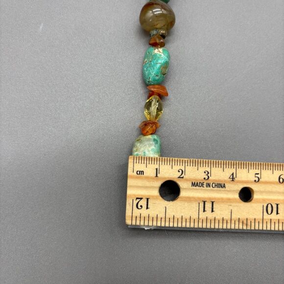 Turquoise Carnelian Agate Necklace Genuine Stone Beads Carved Pendant Statement - Picture 10 of 13